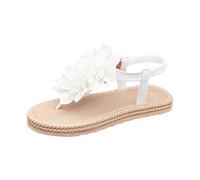 Sandalias de verano de, lisas, elásticas, con tira entre los dedos, informales, con punta abierta, planas, cómodas para caminar. (White, 40)