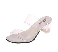 Sandalias de verano de moda para mujer, tacón grueso, correa transparente, puntera abierta, sandalias casuales de diva salvaje para mujer, gelatina, White, 37.5 EU
