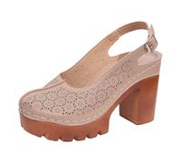 Sandalias de verano de talla grande con tiras, tacón grueso y gruesa para mujeres más altas: sandalias de playa con punta abierta. Línea que Sigue tu Movimiento