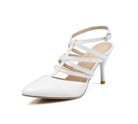 Sandalias De Verano Destalonadas con Punta Puntiaguda para Mujer Correa Al Tobillo Zapatos De Vestir con Hebilla Tacón De Aguja Alto Sandalias De Fiesta De Graduación,Blanca,44 EU