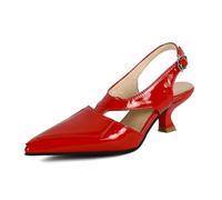Sandalias De Verano Destalonadas con Punta Puntiaguda para Mujer Sin Cordones Zapatos De Vestir con Hebilla Tacón Medio De Gatito Sandalias De Fiesta De Graduación,Rojo,44 EU