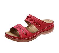 Sandalias de verano elegantes con cuña para mujer, planas y cómodas, sandalias de verano al aire libre, sandalias huecas de cuña, tallas grandes, sandalias planas ligeras, zapatos casuales, rojo, 43