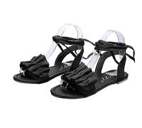 Sandalias de verano elegantes planas para mujer, sandalias de tiras sin tacón con lazo alrededor del tobillo, sandalias de playa con volantes, sandalias de playa con bandas cruzadas, sandalias de