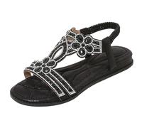 Sandalias de verano elegantes planas para mujer, sandalias planas con estrás, sandalias bohemias de playa con correa en T, suelas suaves, zapatos de verano, chanclas brillantes, sandalias de goma para