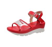 Sandalias de verano ortopédicas para mujer, tallas grandes, plataforma, sandalias deportivas con suela de piel, hebilla elegante, zapatos de playa transparentes, ligeras y, rojo, 41 EU