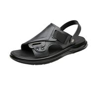 Sandalias de verano para hombre, de piel de vaca, zapatos casuales de conducción, parte inferior suave, antideslizante, para uso exterior, zapatos de playa, sandalias de uso para hombre, Black, 39 2/3