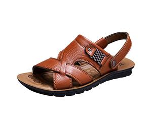 Sandalias de verano para hombre, sandalias de senderismo y montañismo, talla 43, 44, suela antideslizante, sandalias de cuero para playa, chanclas ergonómicas, caqui, 38 EU