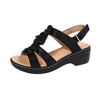 Sandalias de verano para mujer 2025 Europa y Estados Unidos, con cabeza de pez, flores, informales, cómodas, para senderismo, mujer, Black, 35.5 EU