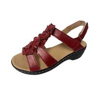 Sandalias de verano para mujer 2025 Europa y Estados Unidos, con cabeza de pez, flores, informales, cómodas, para senderismo, mujer, Red, 35.5 EU