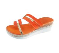 Sandalias de verano para mujer Casual Bloque de color suave piso de paja tejido fondo grueso tacón inclinado sandalias grandes pantuflas mujer zapatos impermeables negro, naranja, 39 EU Ancho
