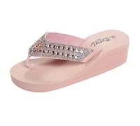 Sandalias de verano para mujer, chanclas para mujer, chanclas brillantes, sandalias con tiras planas, zapatos de playa, zapatillas descalzas, cómodas, ligeras y gruesas, Rosa., 38 EU