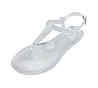 Sandalias de verano para mujer, color negro, planas, con correa para el tobillo, chanclas ajustables, informales, de verano, sandalias descalzas de jalea, sandalias de un solo color, transparente, 37