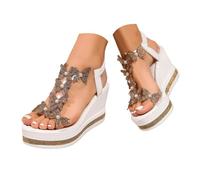 Sandalias de verano para mujer, cómodas, para caminar, con correa elástica, diamantes de imitación, con puntera abierta, informales, con puntera abierta, zapatos de plataforma para mujer, Oro Rb, 39.5