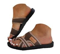 Sandalias de verano para mujer con anillo de plataforma, sandalias de playa transpirables, suela plana, pantuflas lavables, chanclas abiertas, café, 41 EU