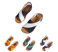 Sandalias de verano para mujer, con bloqueo de color cruzado, correa adhesiva, transpirables, suaves, planas, puntera abierta, para uso diario, al aire libre, caminar, playa, senderismo, camping