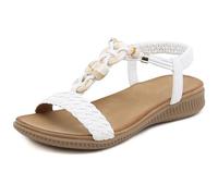 Sandalias de verano para mujer, con botones, a la moda, informales, con cuentas, para playa, diseñadoras, talla 8, White, 39.5 EU