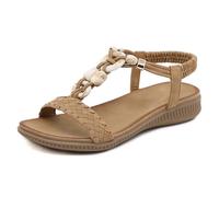 Sandalias de verano para mujer, con botones, a la moda, informales, con cuentas, para playa, diseñadoras, talla 8, Brown, 39.5 EU