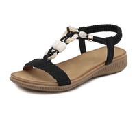 Sandalias de verano para mujer, con botones, a la moda, informales, con cuentas, para playa, diseñadoras, talla 8, Black, 39.5 EU