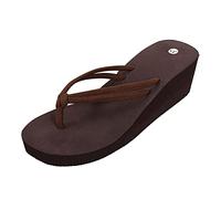 Sandalias de verano para mujer, con doble cinturón, antideslizante, con clip, de tacón alto, versión coreana, sandalias de playa para mujer, pantuflas de cama, talla 7, café, 37.5 EU
