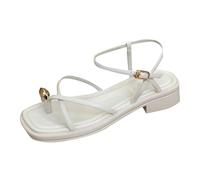 Sandalias de verano para mujer con hebilla de una línea con clip, puntera de tacón grueso, correa fina, sandalias suaves para mujer, talla 8, White, 4.5 UK 3X-Narrow