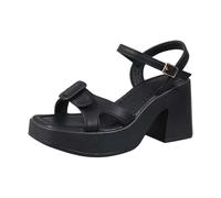 Sandalias de verano para mujer, con hebilla de una sola palabra, informales, de tacón alto, parte inferior gruesa, sandalias cerradas para mujer, Black, 37.5 EU