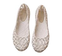 Sandalias de verano para mujer, con parte inferior plana, puntera cerrada, sin agujeros, parte inferior suave, transpirable, de plástico, color vino, para mujer, White, 37.5 EU