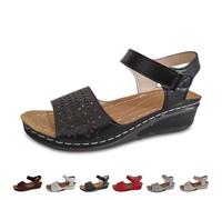 Sandalias de verano para mujer, con puntera abierta, transpirables, con cuña, cómodas, informales, a la moda, ortopédicas, con correas, ajuste ancho, fáciles de sujetar, Black, 36.5 EU
