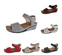 Sandalias de verano para mujer, con puntera abierta, transpirables, con cuña, cómodas, informales, a la moda, ortopédicas, con correas, ajuste ancho, fáciles de sujetar, gris, 38 EU