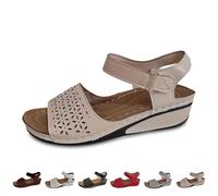 Sandalias de verano para mujer, con puntera abierta, transpirables, con cuña, cómodas, informales, a la moda, ortopédicas, con correas, ajuste ancho, fáciles de sujetar, beige, 38 EU
