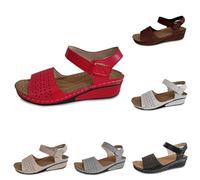 Sandalias de verano para mujer, con puntera abierta, transpirables, con cuña, cómodas, informales, a la moda, ortopédicas, con correas, ajuste ancho, fáciles de sujetar, Red, 38 EU