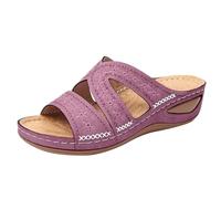 Sandalias de verano para mujer, con tacón inclinado, parte inferior gruesa, bordada, para exteriores, Purple, 37.5 EU
