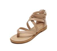 Sandalias de verano para mujer con tiras cruzadas, estilo romano, tacón bajo, estilo retro: 38-Albaricoque
