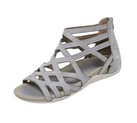 Sandalias de verano para mujer, elegantes, cómodas, planas, de piel, sandalias romanas con cremallera trasera, zapatos para mujer, sandalias de boca de pescado, transpirables, zapatos ortopédicos