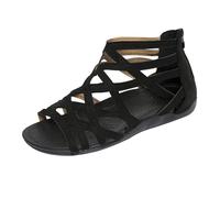 Sandalias de verano para mujer, elegantes, cómodas, planas, de piel, sandalias romanas con cremallera trasera, zapatos para mujer, sandalias de boca de pescado, transpirables, zapatos ortopédicos