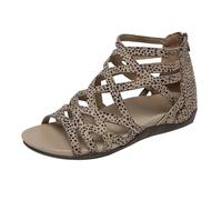 Sandalias de verano para mujer, elegantes, cómodas, planas, de piel, sandalias romanas con cremallera trasera, zapatos para mujer, sandalias de boca de pescado, transpirables, zapatos ortopédicos