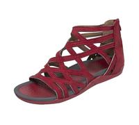 Sandalias de verano para mujer, elegantes, cómodas, planas, de piel, sandalias romanas con cremallera trasera, zapatos para mujer, sandalias de boca de pescado, transpirables, zapatos ortopédicos