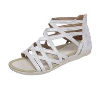 Sandalias de verano para mujer, elegantes, cómodas, planas, de piel, sandalias romanas con cremallera trasera, zapatos para mujer, sandalias de boca de pescado, transpirables, zapatos ortopédicos