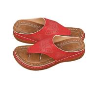 Sandalias de verano para mujer, elegantes y suaves, con puntera abierta, ligeras con flores, alivio del dolor, zapatos de verano, juanetes, tacones altos, tiempo libre, playa, rojo, 35 EU