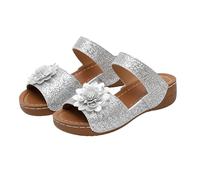 Sandalias de verano para mujer, estilo retro, romanas, informales, con puntera abierta, con un diseño y un talón, sandalias de casa para mujer, talla 9, Silver, 39.5 EU