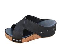Sandalias de verano para mujer, monocolor, transpirables, tacón de cuña, suela gruesa, sandalias romanas para mujer, sandalias sueltas de cuña, tallas grandes, cómodas, sandalias de playa, zapatos de