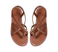 Sandalias de verano para mujer, playa, elegantes y cómodas, planas, sandalias de dedo ligeras, antideslizantes, para el tiempo libre, sencillez, sandalias de piel, moda, elegantes, marrón, 38 EU
