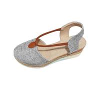 Sandalias de verano para mujer, sandalias de cuña para mujer, sandalias de verano para mujer, sandalias de paja cerradas, sandalias elásticas en el tobillo, cómodas, sandalias planas para exteriores