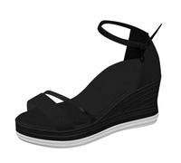 Sandalias de verano para mujer, sandalias de cuña plateadas para mujer, zapatos de noche modernos con correa ajustable, sandalias de plataforma con purpurina, sandalias de boda y playa, Negro , 40 EU