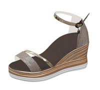 Sandalias de verano para mujer, sandalias de cuña plateadas para mujer, zapatos de noche modernos con correa ajustable, sandalias de plataforma con purpurina, sandalias de boda y playa, rose gold, 41