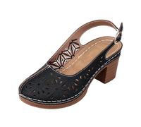 Sandalias de verano para mujer, sandalias de tacón, zapatos de playa con soporte para el arco del pie, sandalias anchas, zapatos elegantes para el tiempo libre, Negro , 42 EU