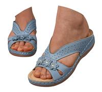 Sandalias de verano para mujer, sandalias de verano con flores, sandalias de playa bohemias, sandalias de playa abiertas, zapatillas de cuña baja, antideslizantes, de malla perforada, azul, 40 EU