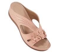 Sandalias de verano para mujer, sandalias de verano para mujer, zapatos deportivos de flores bohemias, sandalias de playa abiertas, sandalias de cuña baja, antideslizantes, de malla perforada, Rosa