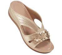 Sandalias de verano para mujer, sandalias de verano para mujer, zapatos deportivos de flores bohemias, sandalias de playa abiertas, sandalias de cuña baja, antideslizantes, de malla perforada, dorado
