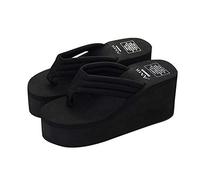 Sandalias de verano para mujer, sandalias de verano, sandalias de baño transpirables, sandalias deslizantes, pantuflas cómodas, con plataforma impermeable, chanclas con tacón de cuña, Negro , 40 EU