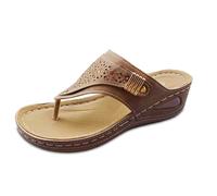 Sandalias de verano para mujer, sandalias elegantes con diamantes de imitación para el día a día, perfectas para trajes casuales y jeans, con cuña de 6 cm, marrón, 43 EU